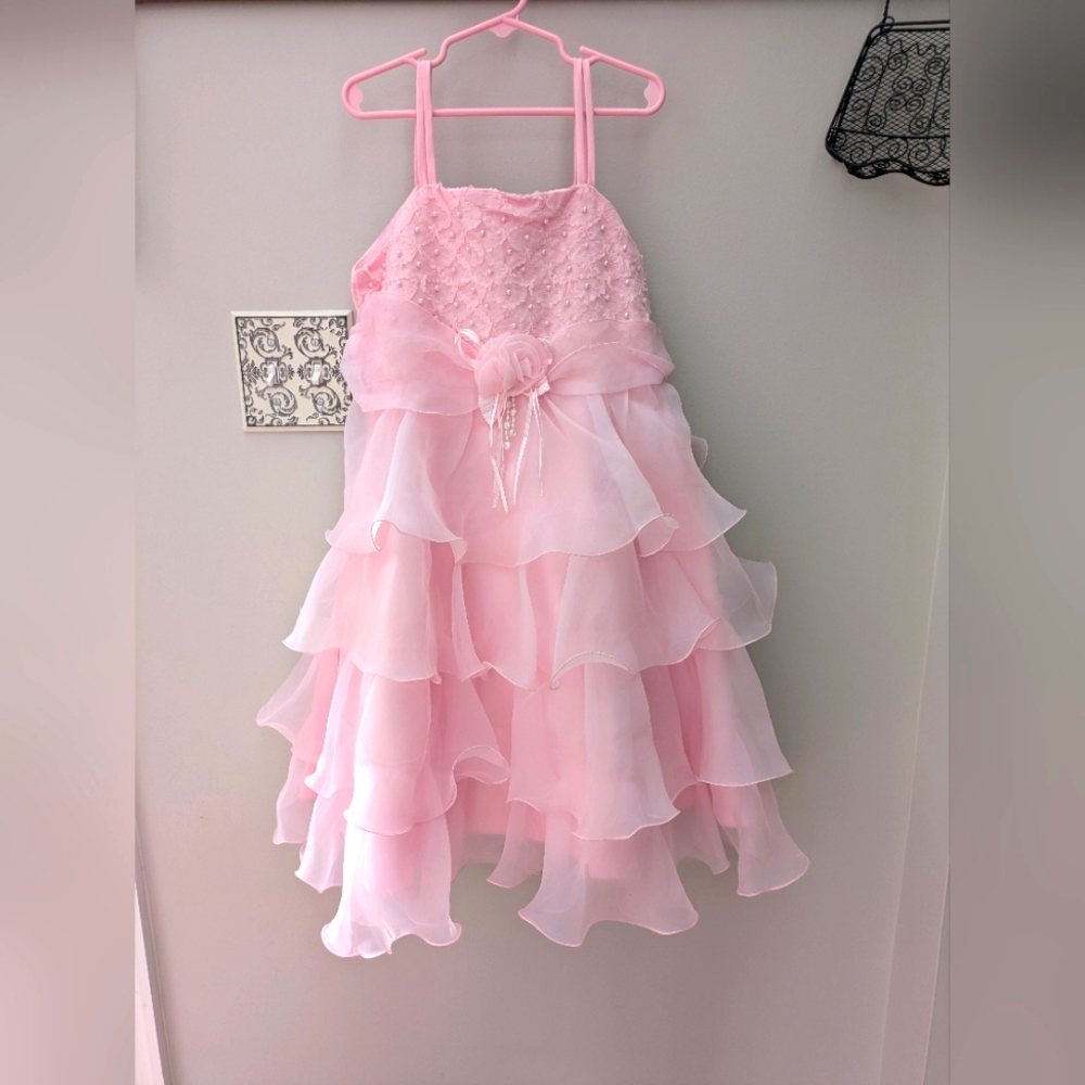 Pink Ruffled Dress with Floral Accent